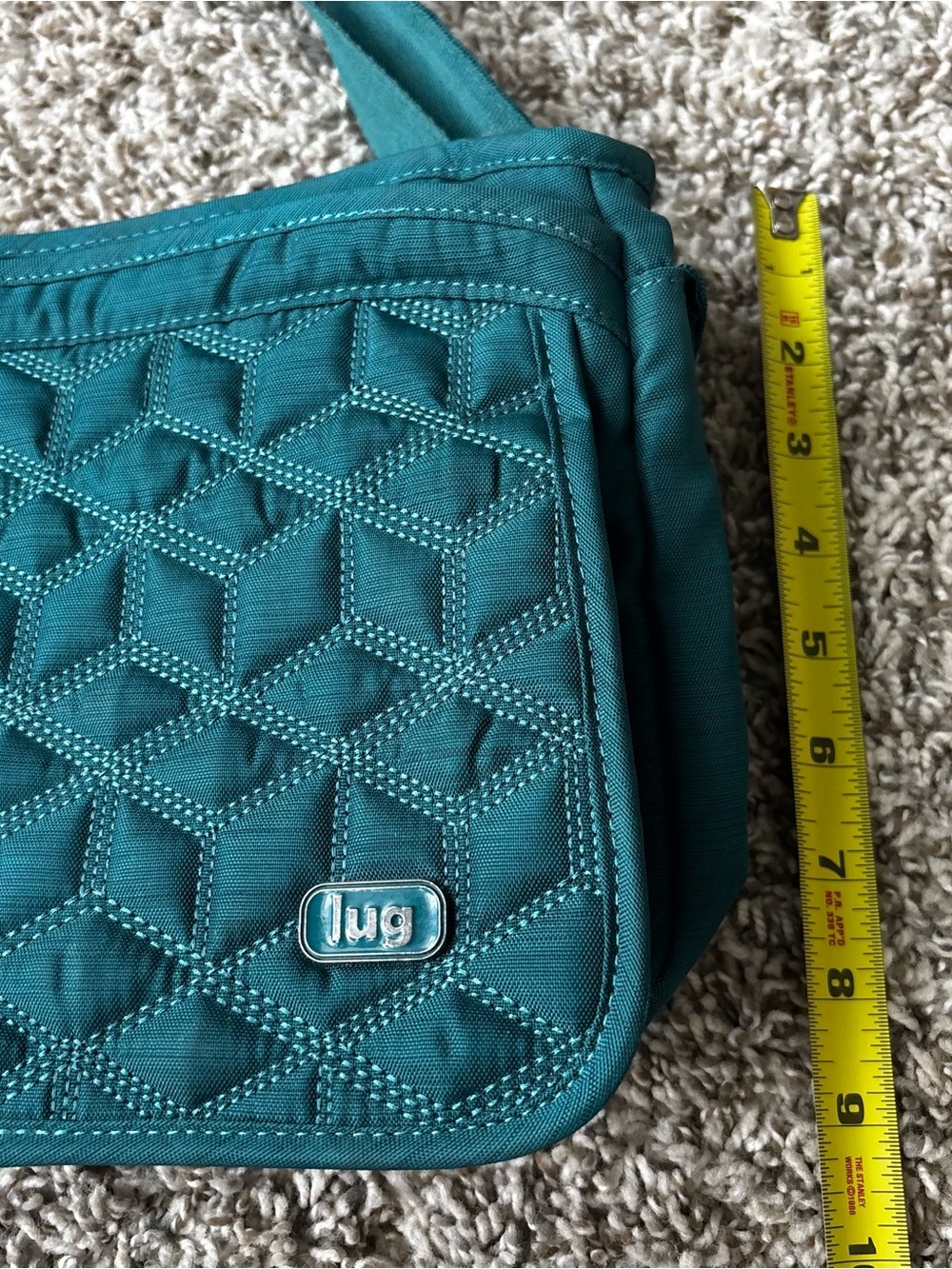lug Quilted Shoulder Bag Geometric Stitching travel compartment emerald nwot med